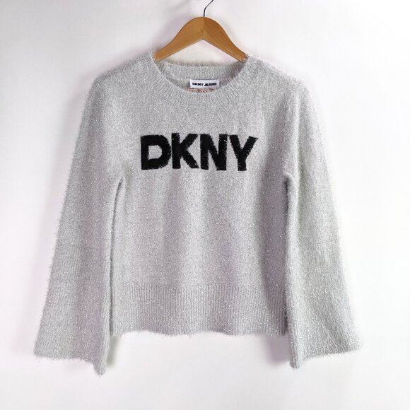 DKNY Jeans Womens Sweater Size S M Gray Crew Neck Pullover Christmas New Year - Picture 1 of 8